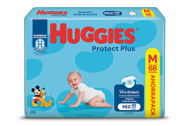 PAÑAL HUGGIES PROTECT PLUS M AHORRP 2X68