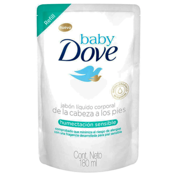 DOVE BABY JABON LIQUIDO HUMECTACION SENSIBLE REPUESTO 12X180ML