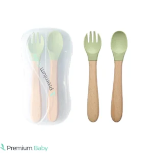 TENEDOR Y CUCHARA BAMBÚ Y SILICONA PREMIUM BABY