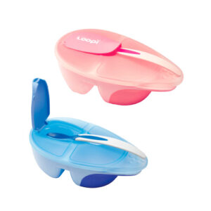 LOOPI SET DE PLATO DIVIDIDO CON TAPA Y CUCHARA CAMBIA DE COLOR CUANDO LA COMIDA ESTA CALIENTE.