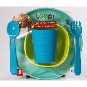 LOOPI SET DE PLATO, BOWL, VASO Y CUBIERTOS