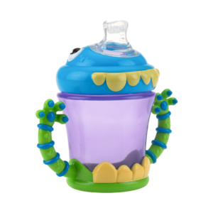 NUBY VASO MONSTRUO CON BOQUILLA DE SILICONA Antiderrame Con Manijas 210ml +4m Nuby