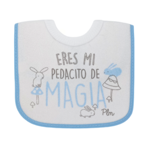 PILIM BABERO ESTAMPADO CON CUELLO DE REEB. PRIMERA MEDIDA. ABROJO. - CELESTE