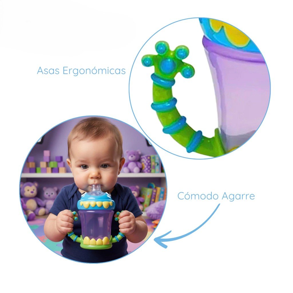 NUBY VASO MONSTRUO CON BOQUILLA DE SILICONA Antiderrame Con Manijas 210ml +4m Nuby - Image 3
