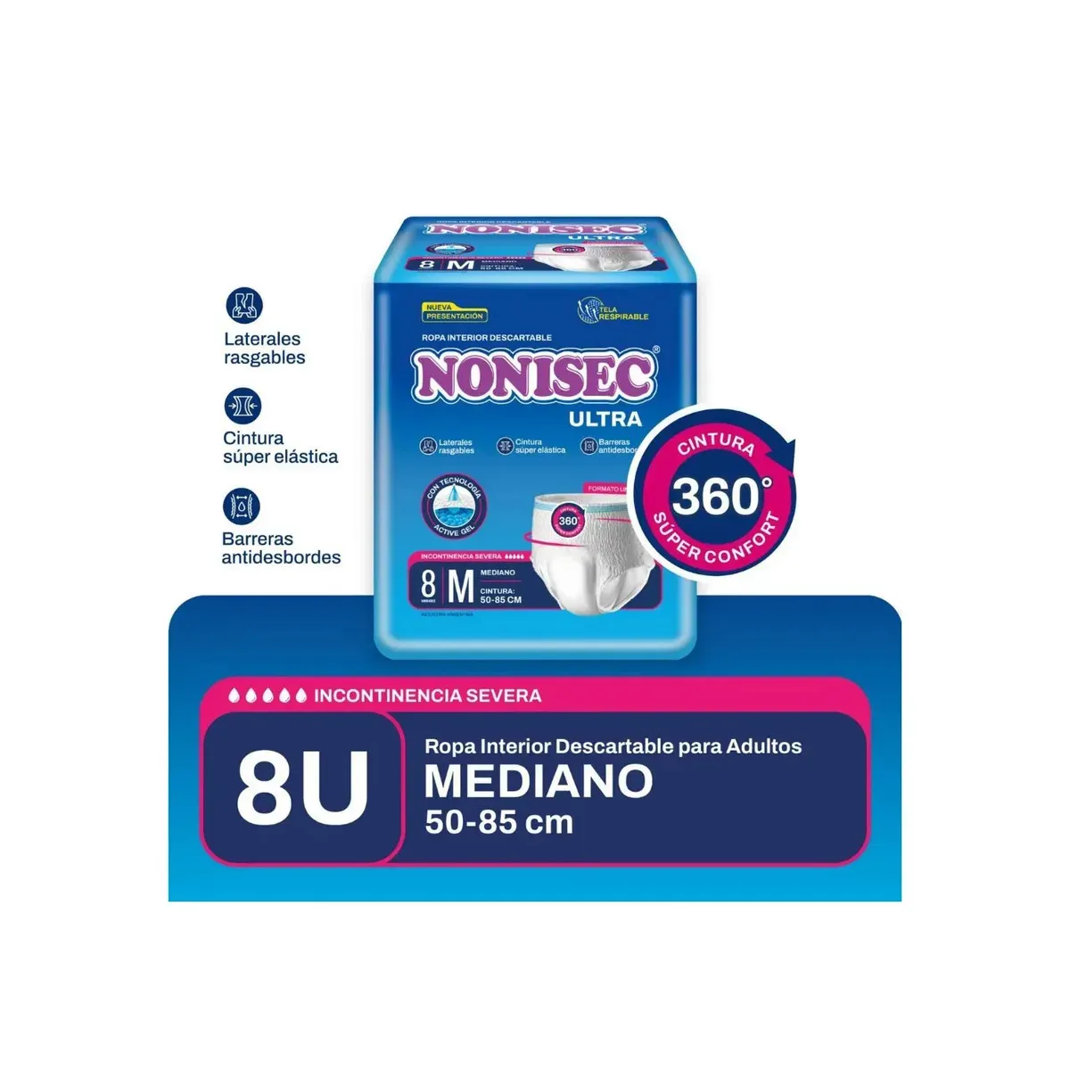 NONISEC ROPA INTERIOR DESCARTABLE P/ADULTOS MEDIANO X 8 UNID