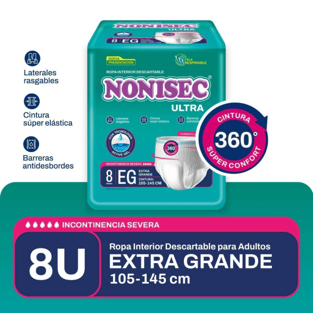 NONISEC ROPA INTERIOR DESCARTABLE P/ADULTOS XGRANDE X 8 UNID